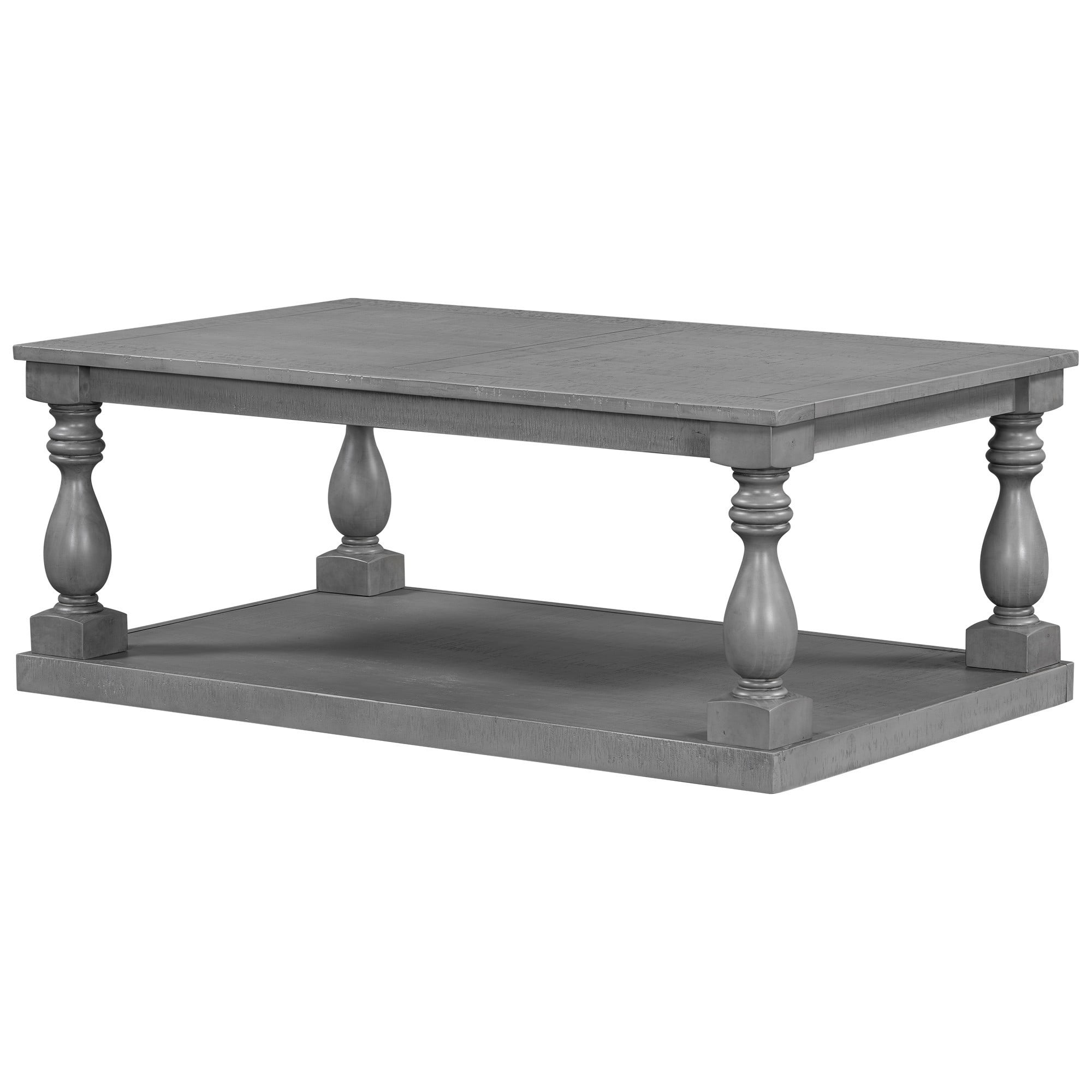 Vintage Coffee Table with Vase Column Legs, Wood Coffee Table with Pine Veneer Top, Decorative Center Table for Living Room Study Room, Gray
