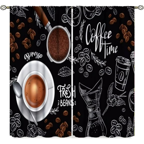 Vintage Coffee Theme Kitchen Curtain - Room Darkening, 42x63in