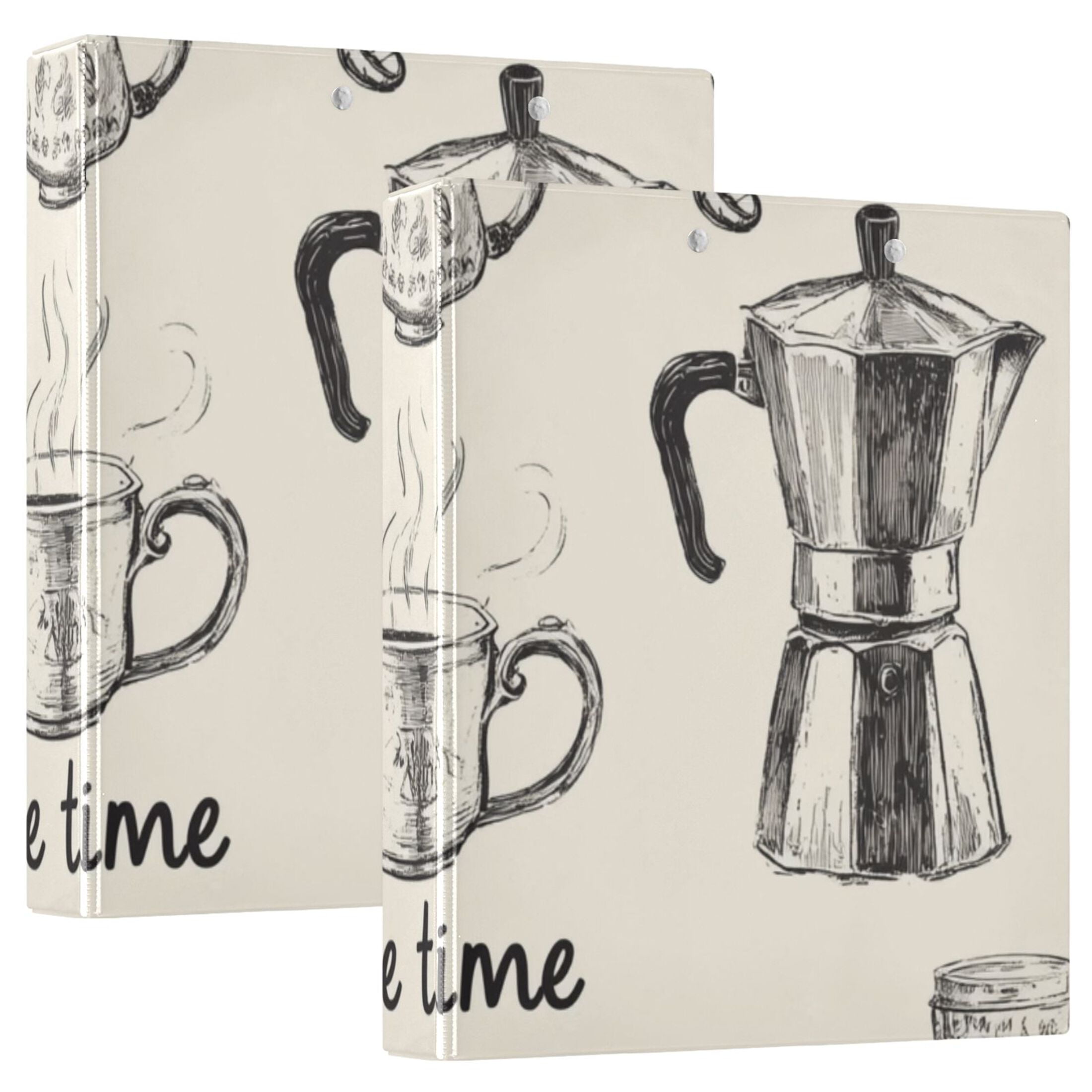 Vintage Coffee Time 3 Ring Binders 1.5 inch Hardcover File Folders with Interior Pockets A4 Size Organizer for School Office Hospital