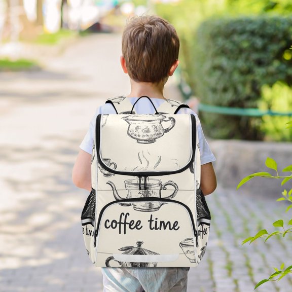 Vintage Coffee Time Backpack Big Laptop Backpack Casual Daypack Quilted Large Capacity Large Bookbags
