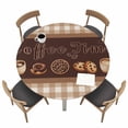 thumbnail image 1 of Vintage Coffee Time Fitted Tablecloth with Elastic Edged, Round Table Cloth for Dining Table, Farmhouse Desserts Brwon White Plaid Waterproof Oil Proof Table Cover for Indoor Outdoor 55"-60", 1 of 8