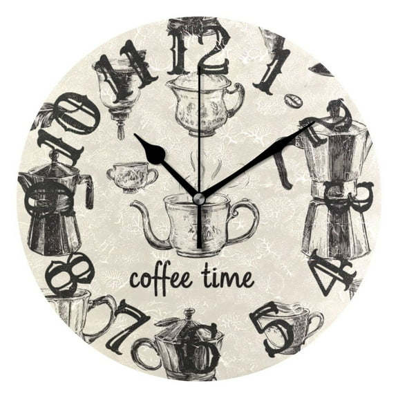 Vintage Coffee Time Wall Clock 10 inch Non-Ticking Easy to Read Decorative Clocks for Home Bedroom Living Room