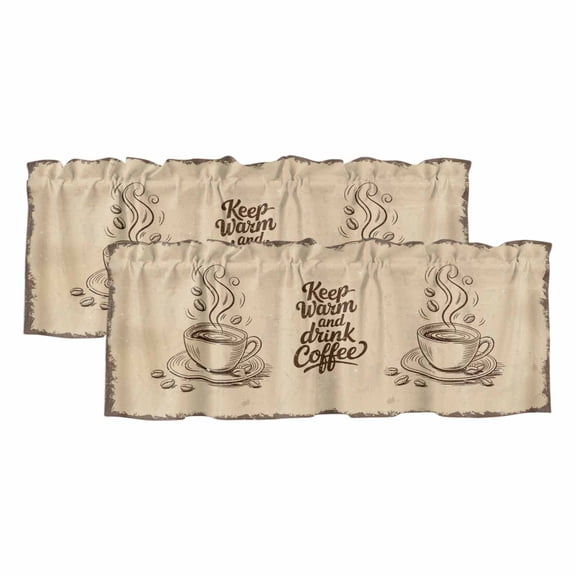 Vintage Coffee Valances for Windows, Farmhouse Coffee Beans Drinking Light Filtering Kitchen Curtains, Rod Pocket Window Valance Curtains for Living Room Bedroom, 42" W x 12" L, 2 Panels