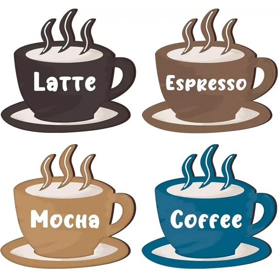Vintage Coffee Wall Art Set Of 4 Wood Signs Latte Mocha Espresso Decor