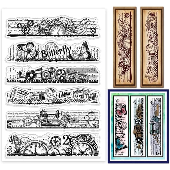 Vintage Collage Border Bookmark Clear Stamps Retro Background Bookmark Silicone Clear Stamp Seals Transparent Stamps for DIY Scrapbooking Cards Making Photo Album Journal Multi-color