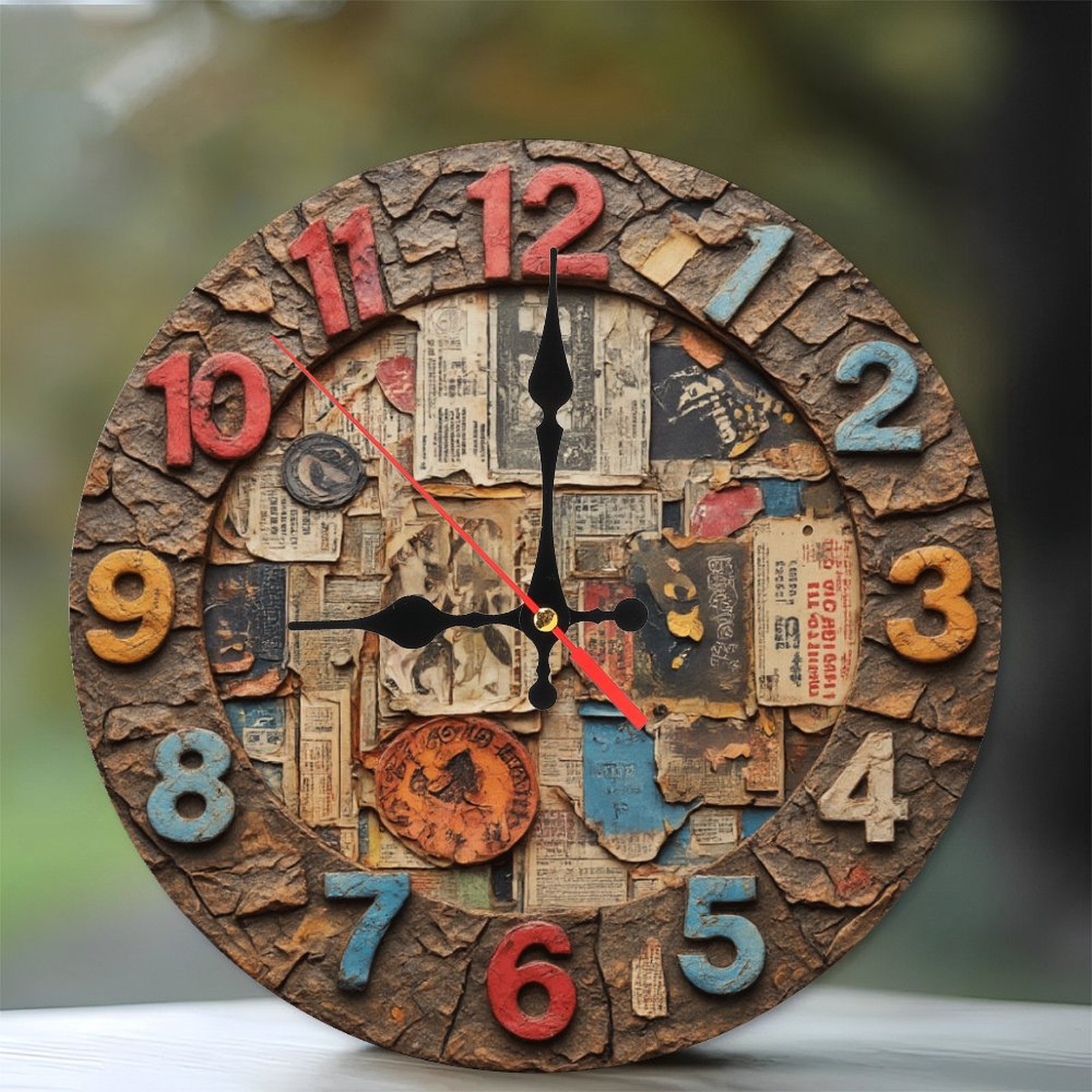 Vintage Collage Clock Wall Decor Rustic Style Home Decor 10-Inch Silent ...
