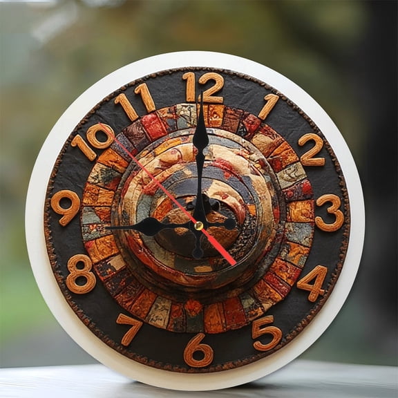 Vintage Collage Style Wall Clock Home Decor 10-Inch Silent Wooden Wall Clock, Battery Operated (AA Batteries Not Included), Artistic Home Decor