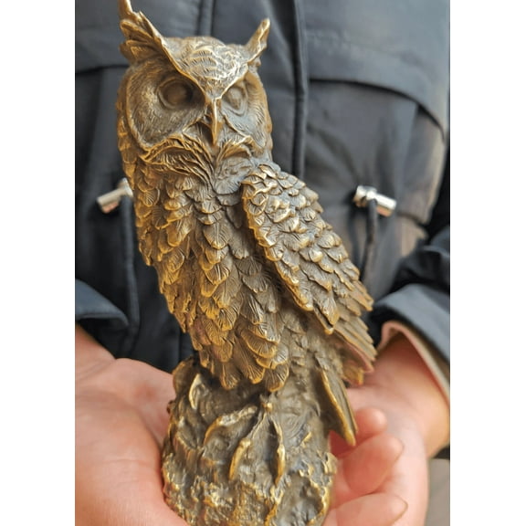 Vintage Collectible Copper Owl Statue, Owl Figurine, Unique Tabletop Art , Owl Sculpture Garden Decoration Metal Yard Art for Outdoor Indoor