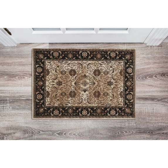 Contemporary Home Living 2' x 3' Rectangular Floral Scrollwork Area Throw Rug - Cream and Brown