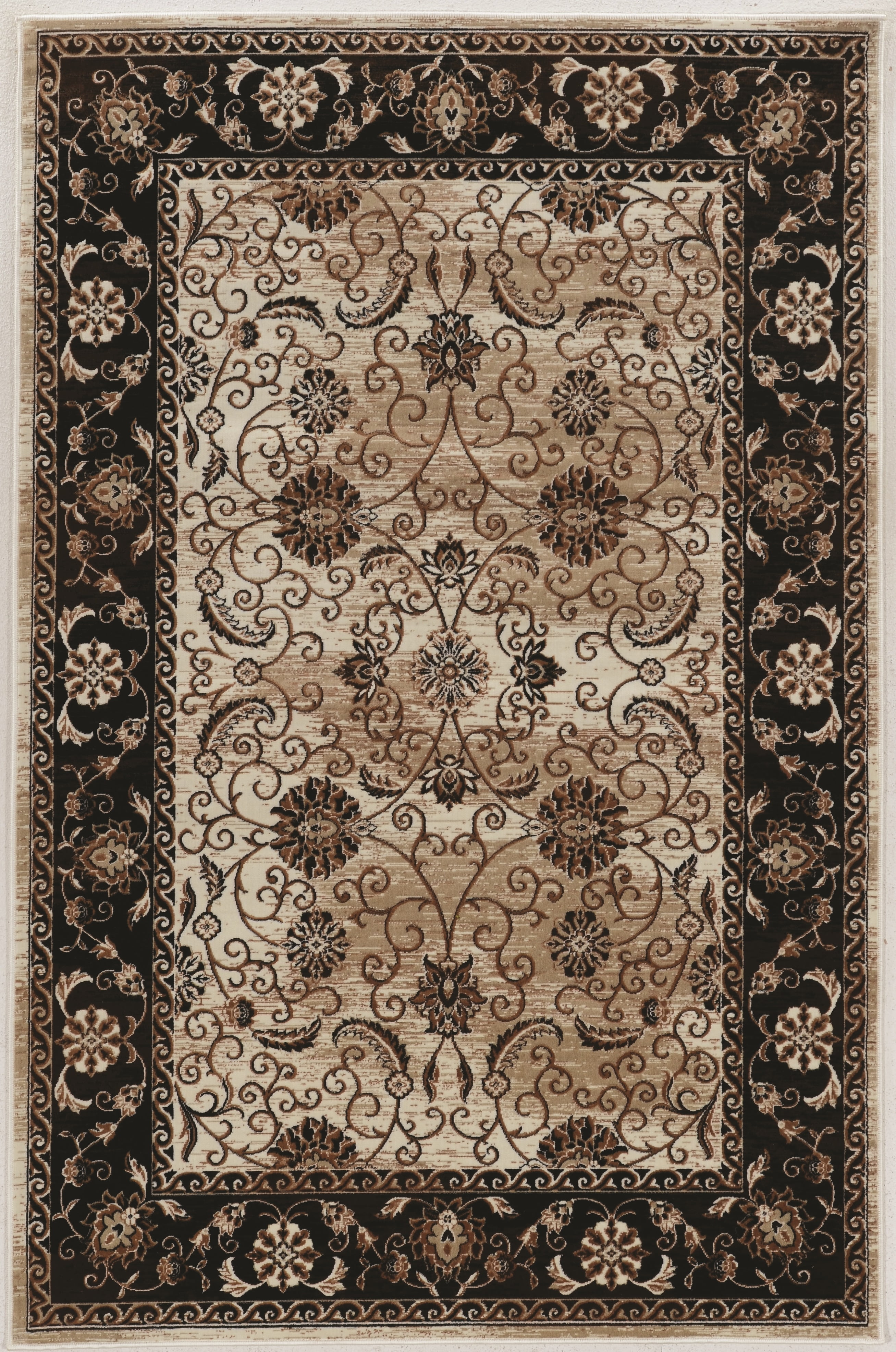 Isfahan Ivory and Brown Vintage Microfiber Polyester Rug, 9' x 12'