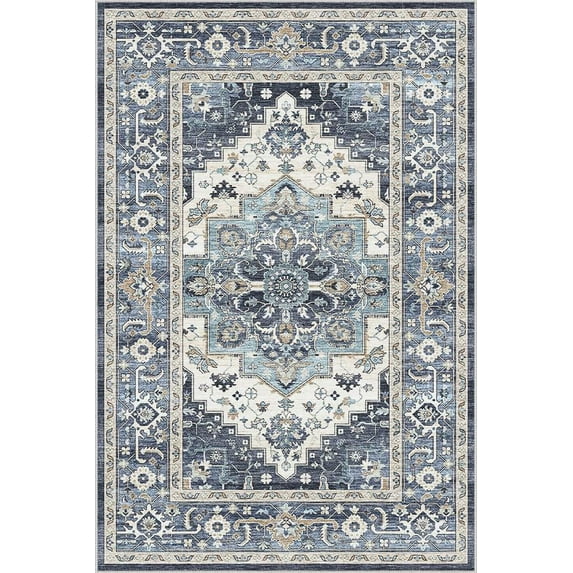 Vintage Collection Washable Area Rug - 2x3 Door Mat Small Entryway Rug Distressed Non-Slip Low-Pile Floor Carpet for Indoor Front Entrance Kitchen Bathroom Living Room Bedroom
