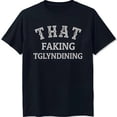 thumbnail image 1 of Vintage College Style Black T-Shirt with White 'THAT FAKING TGLYN DINING' Graphic, 1 of 5