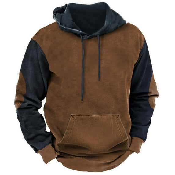 Vintage Color Block Hoodies for Men Aztec Print Sweatshirts with Pocket Long Sleeve Hooded Pullover Distressed Tops