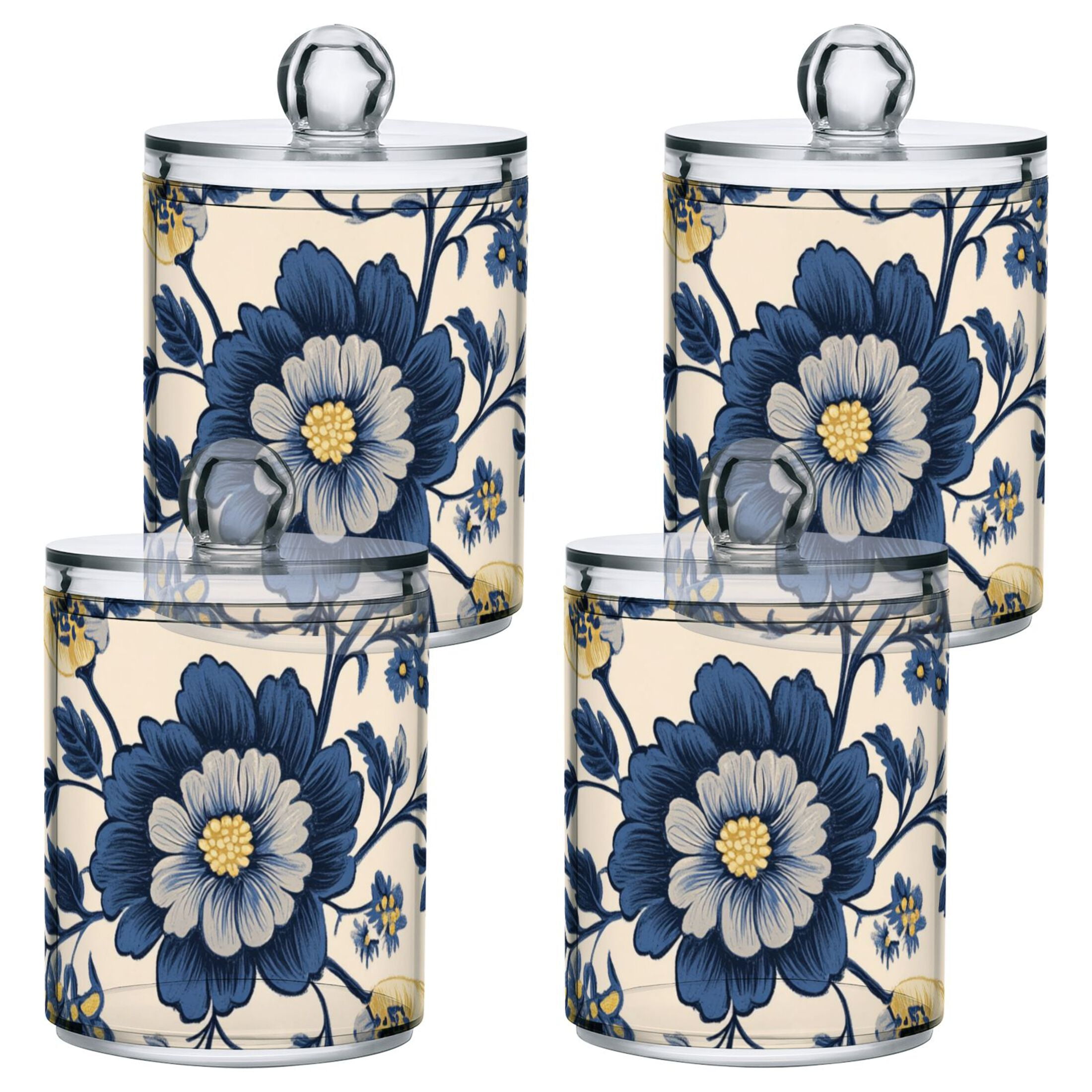 Vintage Color Blue and Yellow Florals Translucent Plastic Cans Storage ...