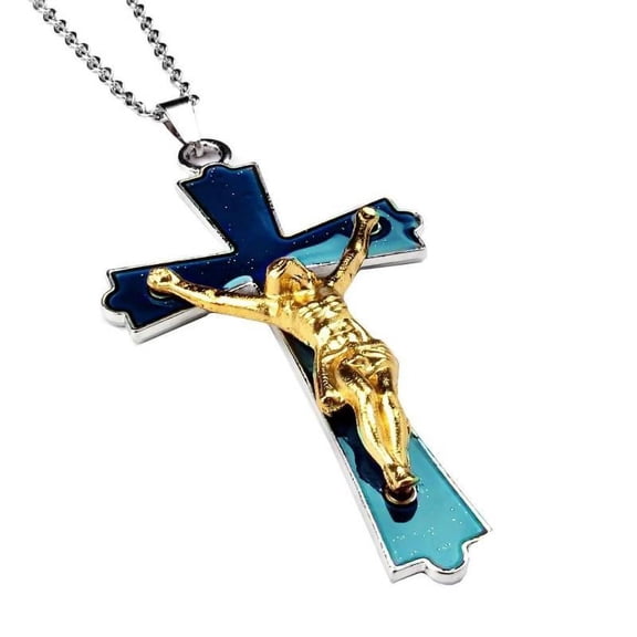 Vintage Color Change Mood Jesus Cross Crucifix Pendant Necklace Jewelry Gift