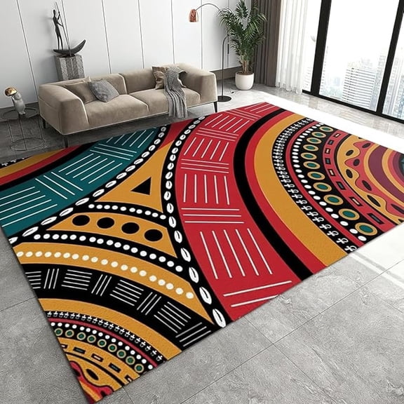 Vintage Color Geometric Area Rug, Tribal Culture Non Slip Kids Rugs, Machine Washable Carpet For Indoor Living Room Bedroom Office Decor Mat 4x6ft