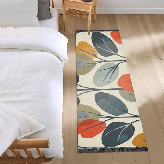 Vintage Color Leaves Bedside Runner Rug 2'x 6' Non Slip Carpet Floor Mat Area Rug