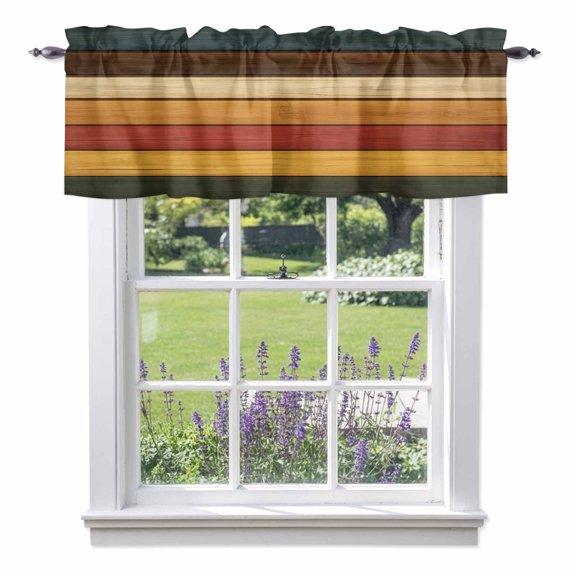 Vintage Color Wood Valances for Windows Brown Red Blue Wooden Broad Retro Rod Pocket Cafe Window Treatments Valance Curtains for Kitchen Bathroom Laundry Basement Windows 60"x14"