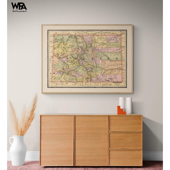 Vintage Colorado State Map Educational Wall Art Colored Geographical Map Poster Framed Study Office Retro Decoration USA America Map