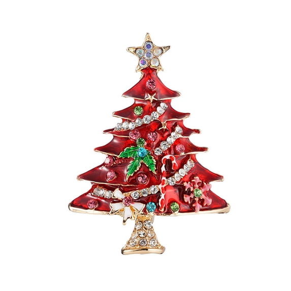 Vintage Colored Christmas Tree Brooch Lapel Pins Sparkling Rhinestone Cute Enamel Pin Elegant Clothing Hat Bag Accessories Christmas Jewelry for Women