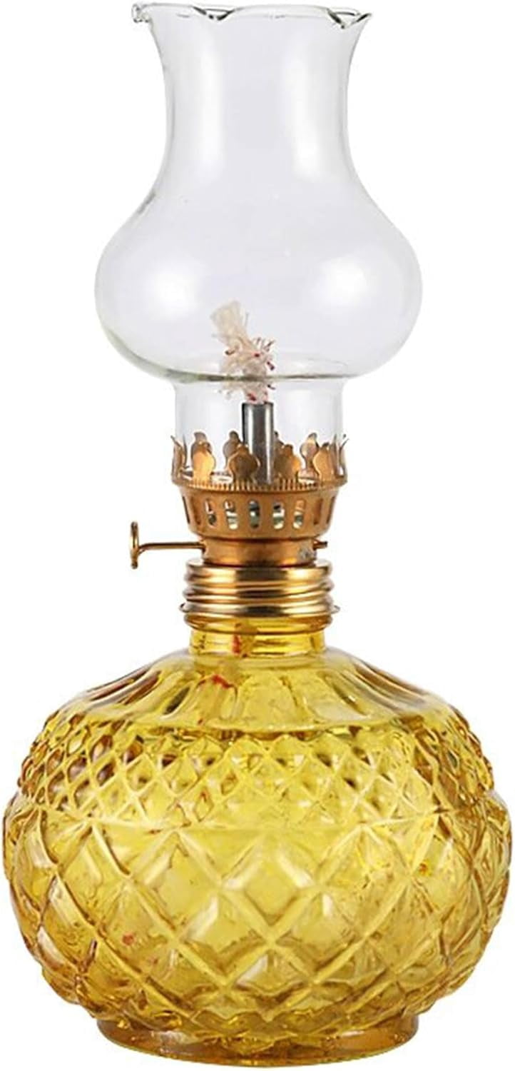Vintage Colored Glass Oil Kerosene Lamp - Indoor Decorative Oil Lantern for Tabletop, Emergency Lighting(xxw)