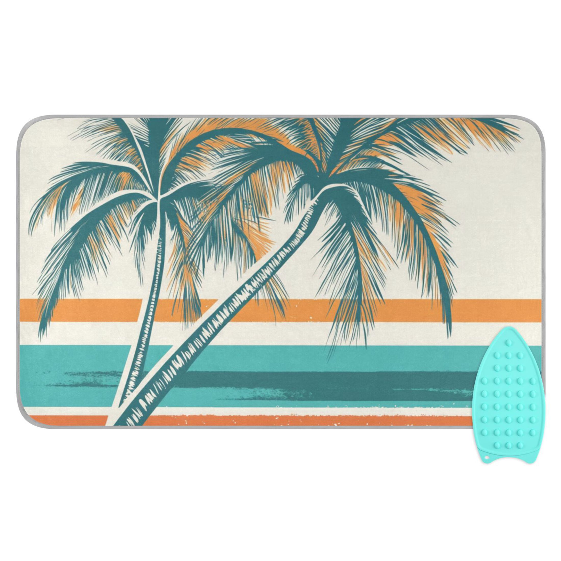 Vintage Colored Stripes Palm Trees Ironing Mat Blanket Portable Travel Ironing Pad Heat Resistant Pad 47.2" x 27.6”