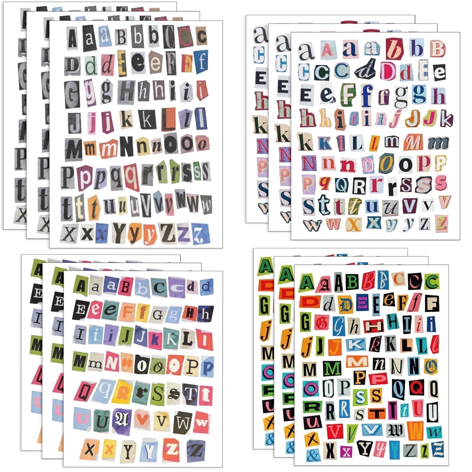Vintage Colorful Alphabet Stickers, 12 Sheets Letter Stickers for ...