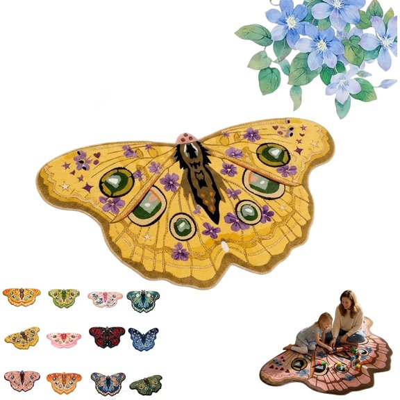 Vintage Colorful Butterfly Area Rug, Irregular Moth Shaped Fluffy Faux Wool Carpet, Dry Feet Warmth Floor Mat for Bedroom Living Room Bathroom Entryway Home Decor (1PC,100 * 180CM)