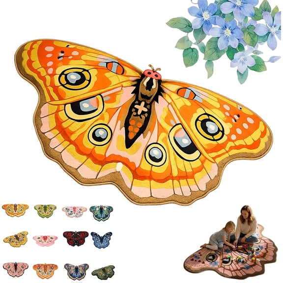 Vintage Colorful Butterfly Area Rug, Irregular Moth Shaped Fluffy Faux Wool Carpet, Dry Feet Warmth Floor Mat for Bedroom Living Room Bathroom Entryway Home Decor (1PC,100 * 180CM)
