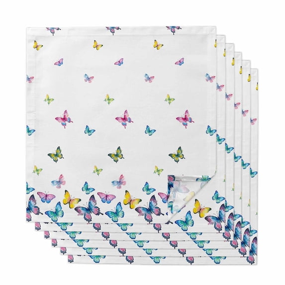 Vintage Colorful Butterfly Cloth Napkins, Watercolor Butterflies Farmhouse Washable and Reusable Dinner Napkins Set of 6, Table Napkin for Kitchen Party Birthday Wedding Hotel Housewarming 20"x20"