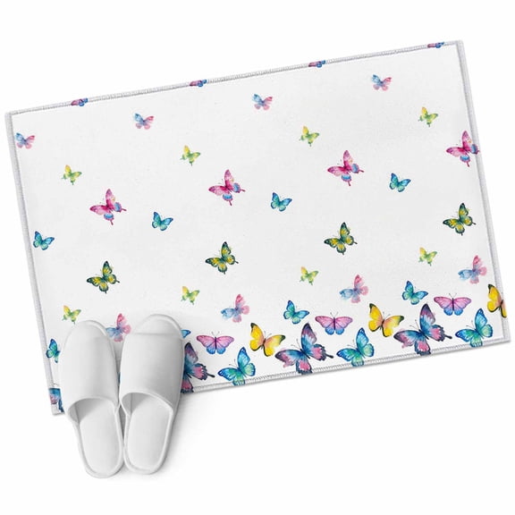 Vintage Colorful Butterfly Entryway Rug 2x3 Area Rug Washable Indoor Doormat Small Bathroom Rugs Non-Slip Low Pile Accent Throw Rugs Watercolor Butterflies Farmhouse Carpet for Kitchen Bedroom