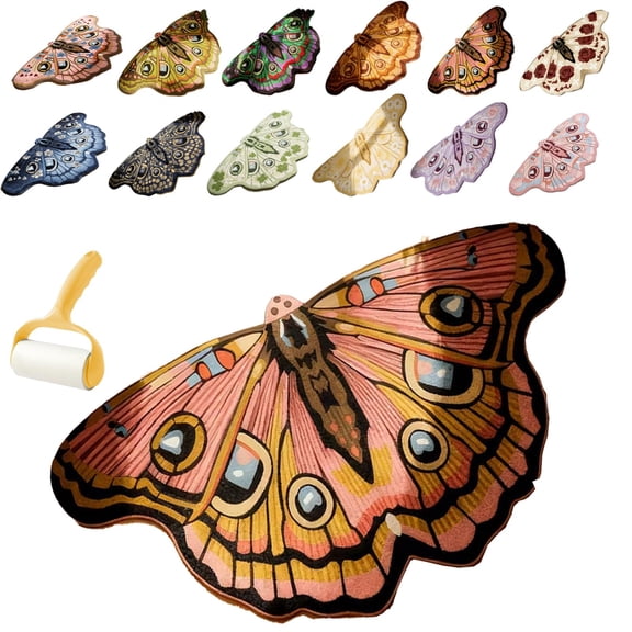 Vintage Colorful Butterfly Print Rug, Irregular Butterfly Moth Shaped Area Rug, Area Rug Washable for Living Room Bedroom Bathroom Entryway Home Decor