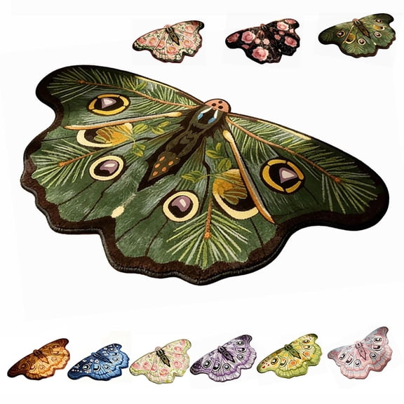 Vintage Colorful Butterfly Print Rug,Irregular Butterfly Moth Shaped Area Rug,Soft and Fluffy Faux Wool Mat, Dry Feet Warmth Carpet for Living Room Bedroom Bathroom Entryway Home Decor