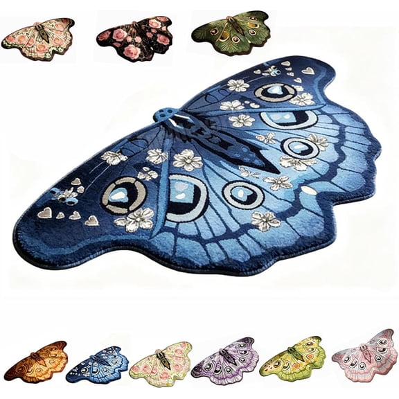 Vintage Colorful Butterfly Print Rug,Irregular Butterfly Moth Shaped Area Rug,Soft and Fluffy Faux Wool Mat, Dry Feet Warmth Carpet for Living Room Bedroom Bathroom Entryway Home Decor (#B)