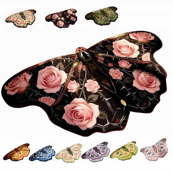Vintage Colorful Butterfly Print Rug,Irregular Butterfly Moth Shaped Area Rug,Soft and Fluffy Faux Wool Mat, Dry Feet Warmth Carpet for Living Room Bedroom Bathroom Entryway Home Decor
