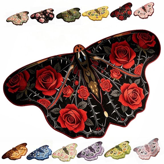Vintage Colorful Butterfly Print Rug,Irregular Butterfly Moth Shaped Area Rug,Soft and Fluffy Faux Wool Mat, Dry Feet Warmth Carpet for Living Room Bedroom Bathroom Entryway Home Decor (#C)