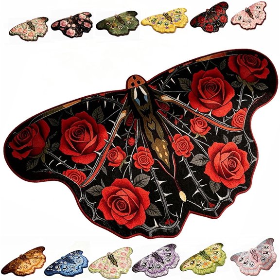 Vintage Colorful Butterfly Print Rug,Irregular Butterfly Moth Shaped Area Rug,Soft and Fluffy Faux Wool Mat, Dry Feet Warmth Carpet for Living Room Bedroom Bathroom Entryway Home Decor (#K)