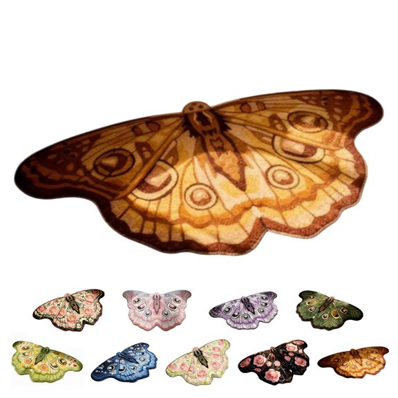 Vintage Colorful Butterfly Shaped Area Rug, 23.62 * 39.37 in Soft Faux Wool Butterfly Rug with Non Slip Backing, Washable Irregular Butterflys Moth Carpet for Girls Bedroom Bathroom Entryway