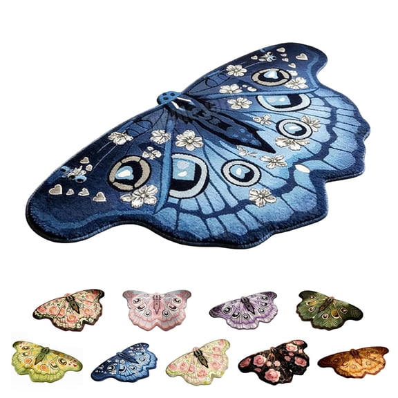 Vintage Colorful Butterfly Shaped Area Rug, 23.62 * 39.37 in Soft Faux Wool Butterfly Rug with Non Slip Backing, Washable Irregular Butterflys Moth Carpet for Girls Bedroom Bathroom Entryway