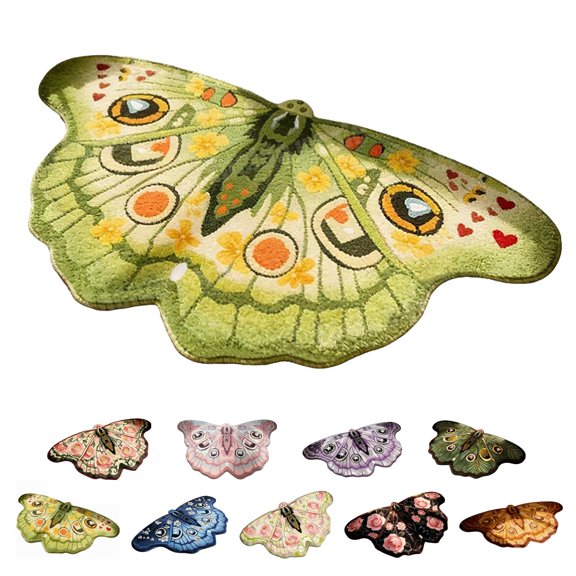 Vintage Colorful Butterfly Shaped Area Rug, 23.62 * 39.37 in Soft Faux Wool Butterfly Rug with Non Slip Backing, Washable Irregular Butterflys Moth Carpet for Girls Bedroom Bathroom Entryway