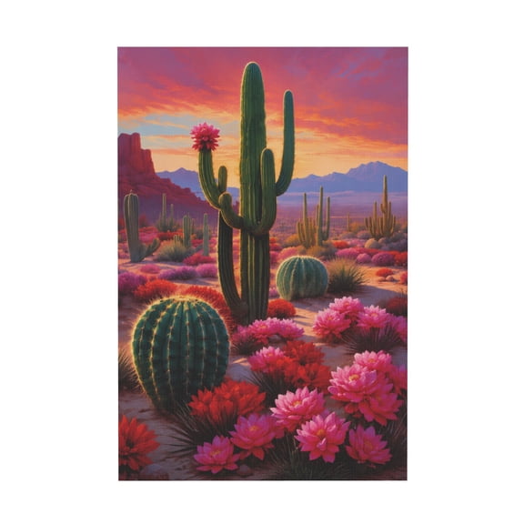 Vintage Colorful Cactus Desert Landscape Canvas Wall Art For Living Room Bathroom 12*18in