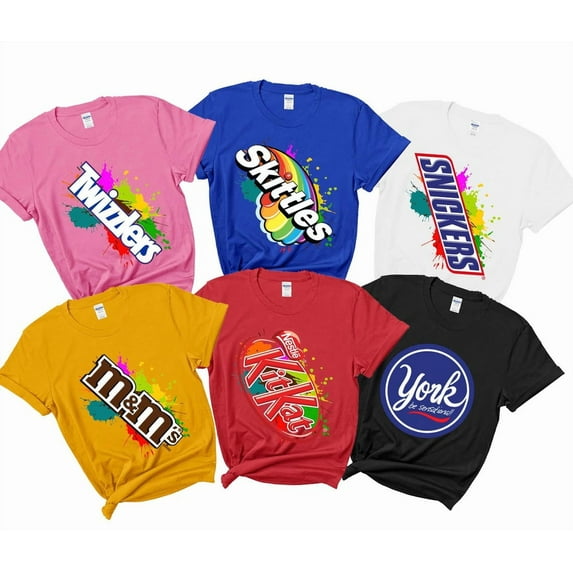 Vintage Colorful Chocolate Bar Halloween Costume T-Shirt, Matching Family Group Shirt, Candy Group Halloween, Halloween Party Costume Family