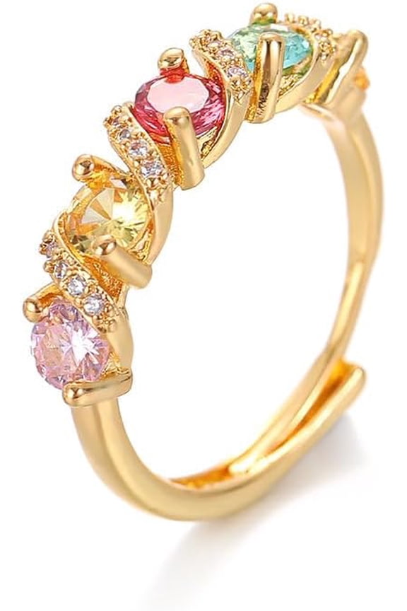 Vintage Colorful Cubic Zirconia Statement Ring for Women Sparking Rhinestone Rainbow Crystal Rings Adjustable Open Finger Bands Wedding Jewelry