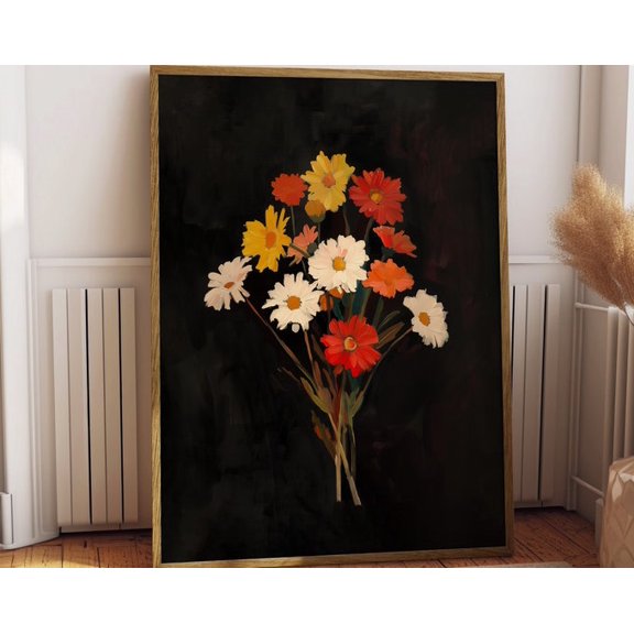 Vintage Colorful Daisies Wall Art Print, Unframed Paper Poster 8x10in