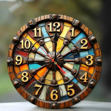 Vintage Colorful Decorative Wall Clock Home Decor 10-Inch Silent Wooden Wall Clock, Battery Operated (AA Batteries Not Included), Artistic Home Decor