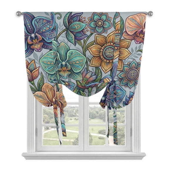 Vintage Colorful Floral Balloon Curtains for Windows, Bedroom Curtains 54 Inch Length, Spring Boho Vintage Abstract Art Tie Up Curtains Panels Thermal Insulated Bathroom Curtains Window 42"x54"