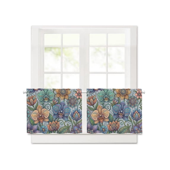 Windows Apps Retro Vintage Colorful Floral Kitchen Curtains - 24 Inch Length Kitchen ...