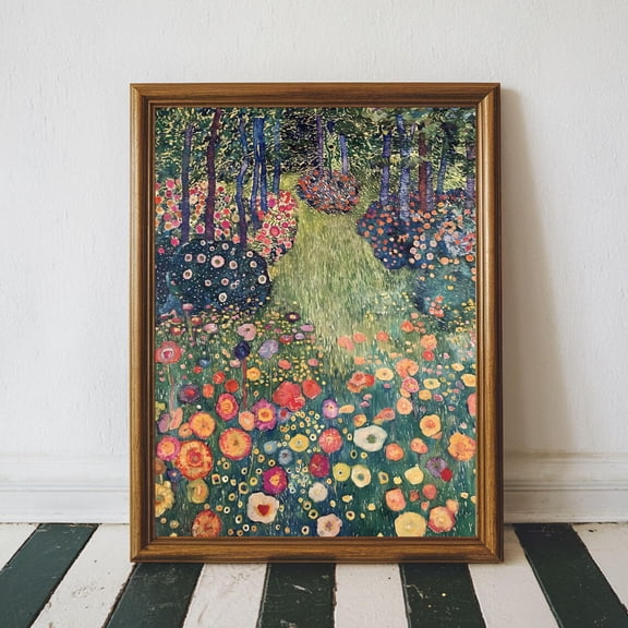Vintage Colorful Flower Garden Landscape Wall Art Print, Gustav Klimt Floral French Botanical, Cottage Core, Office And Gallery Wall Decor