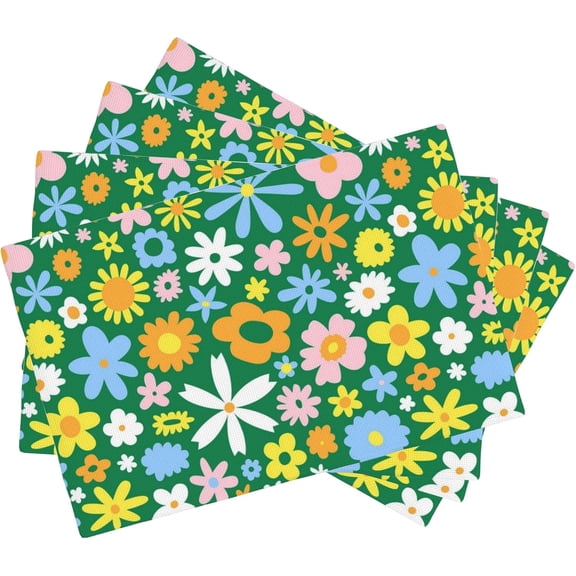 Vintage Colorful Flower Placemats Set of 4, Placemats for Dining Table,Heat Resistant Stain Resistant Wipeable Table Mats for Kitchen Dining Holiday Party Home Decor,12x18 Inch