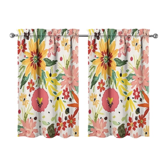 Vintage Colorful Flowers Tier Kitchen Curtains for Bathroom Living Rod Pocket Window Drapes 28"x39" 2 Panels Window Treatment Tiers